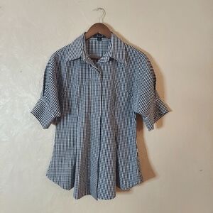 AZI gingham short sleeve button up shirt tailored black white size small
